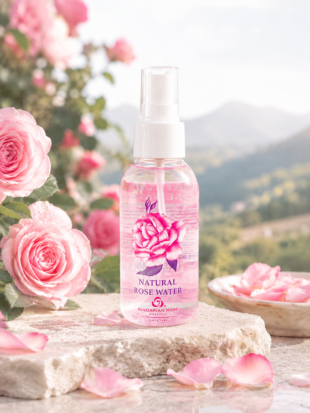 Dabīgais Damaskas rožu ūdens-hidrolāts, 100 ml